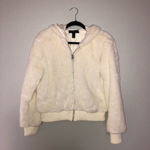 Cream Faux Fur Hooded Jacket